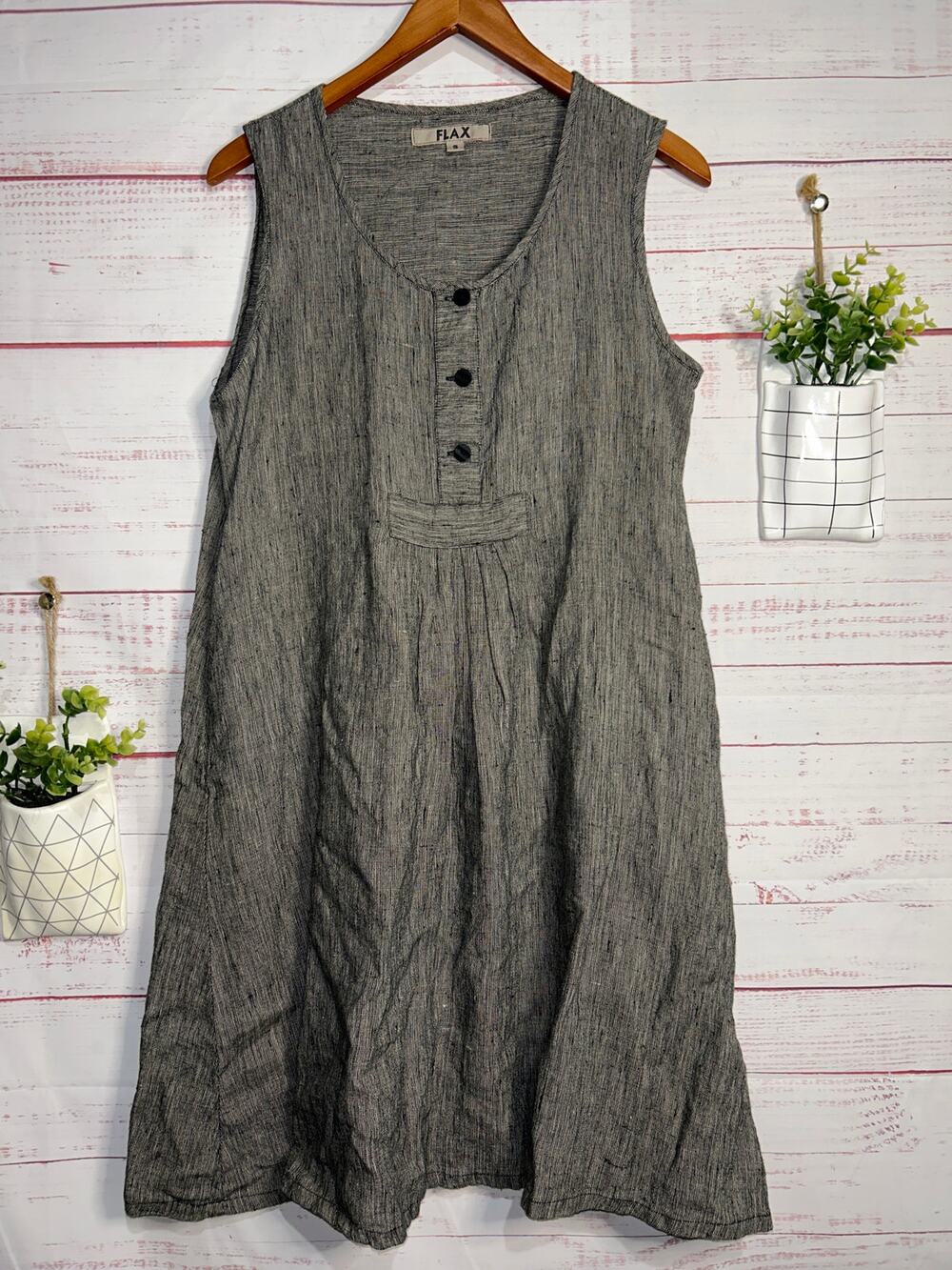 Flax Linen Gray & Black Dress | Women’s Small